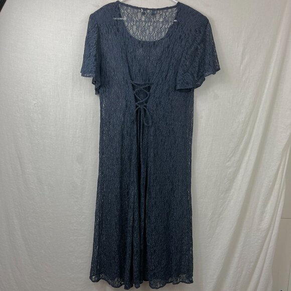 Vintage Dressy Betsy Lace‎ Maxi Dress Women 16 Short Sleeve Modest Fairy Whimsy - Picture 8 of 13